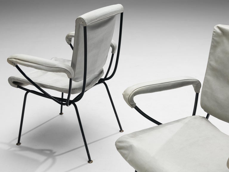 Gastone Rinaldi 'DU 24' Pair of Armchairs in Grey Leatherette and Metal