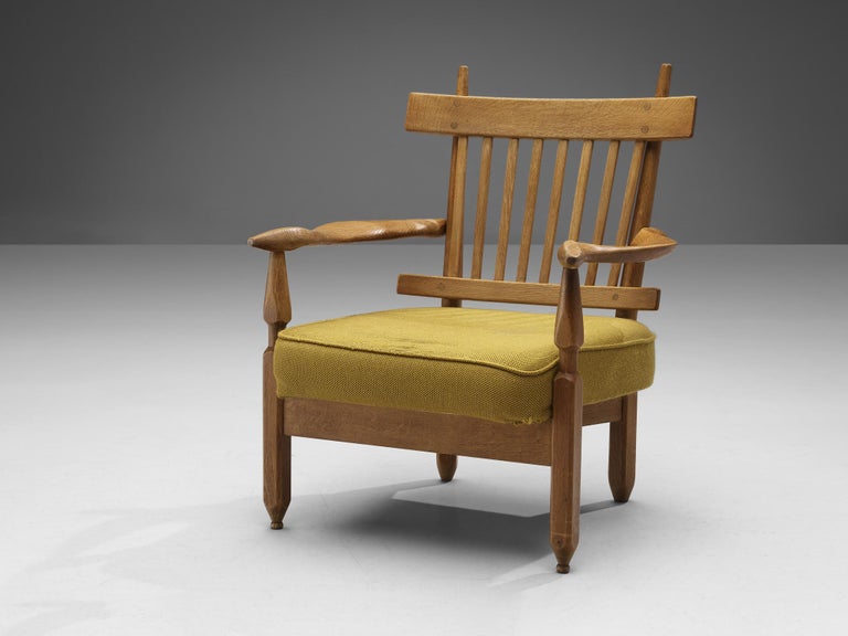 Guillerme & Chambron 'Petronille' Lounge Chair in Oak and Ocher Yellow Fabric