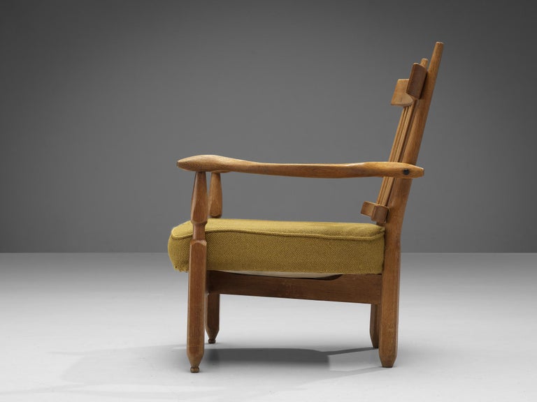 Guillerme & Chambron 'Petronille' Lounge Chair in Oak and Ocher Yellow Fabric