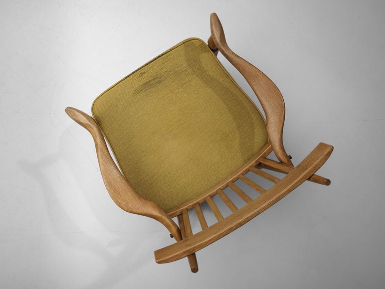 Guillerme & Chambron 'Petronille' Lounge Chair in Oak and Ocher Yellow Fabric