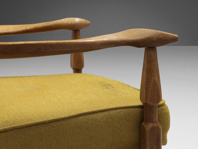 Guillerme & Chambron 'Petronille' Lounge Chair in Oak and Ocher Yellow Fabric