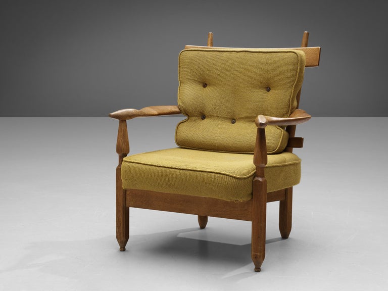 Guillerme & Chambron 'Petronille' Lounge Chair in Oak and Ocher Yellow Fabric