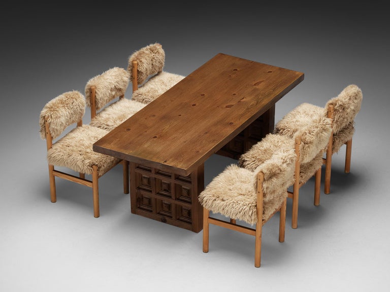 Dining Room Set with Biosca Spanish Dining Table and Chairs in Sheepskin