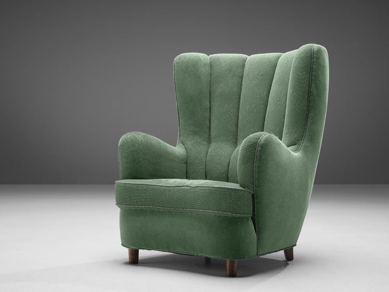 Danish Easy Chair in Green Upholstery