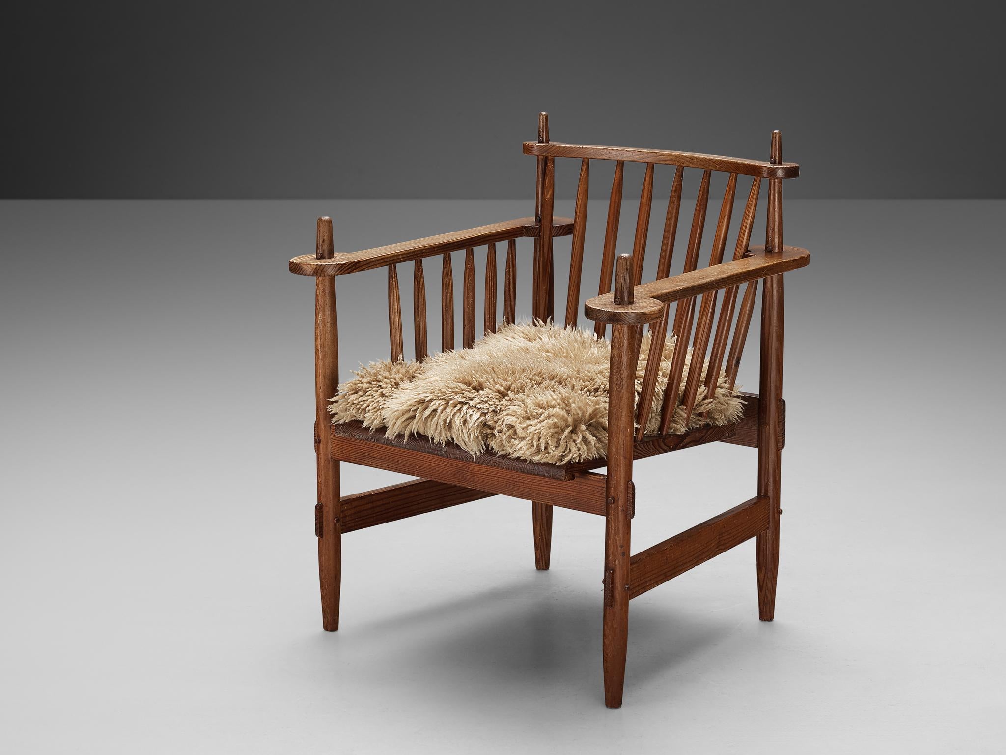Dutch Rustic Armchair in Solid Pine