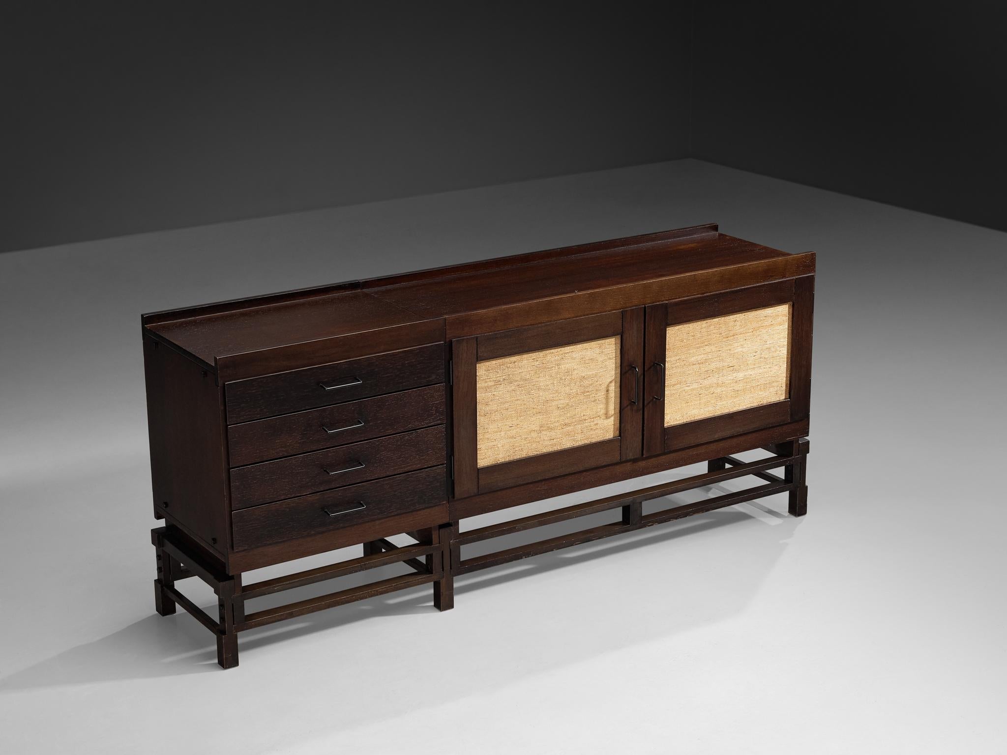 Leonardo Fiori for Isa Bergamo Sideboard in Stained Wengé and Seagrass