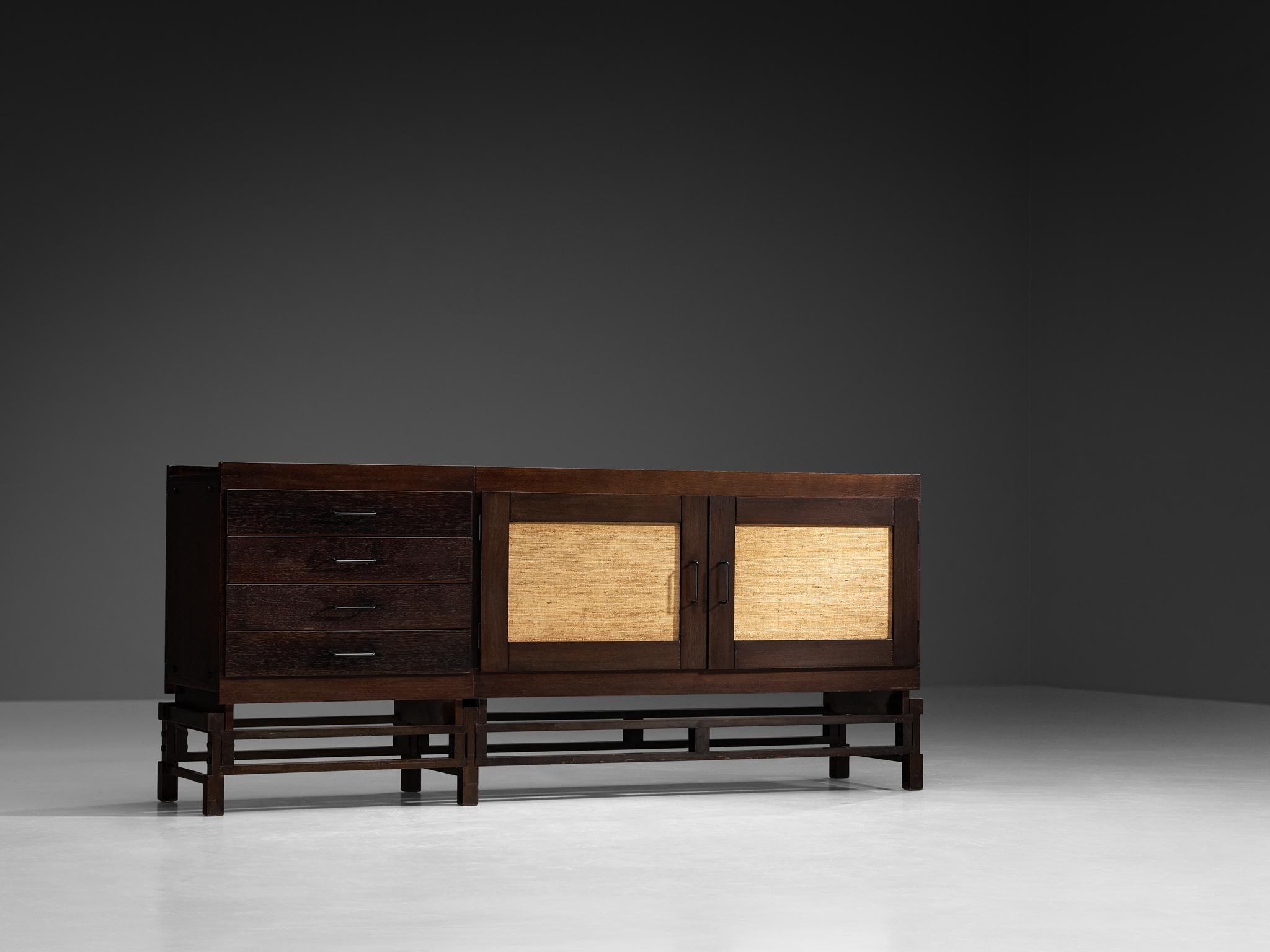 Leonardo Fiori for Isa Bergamo Sideboard in Stained Wengé and Seagrass