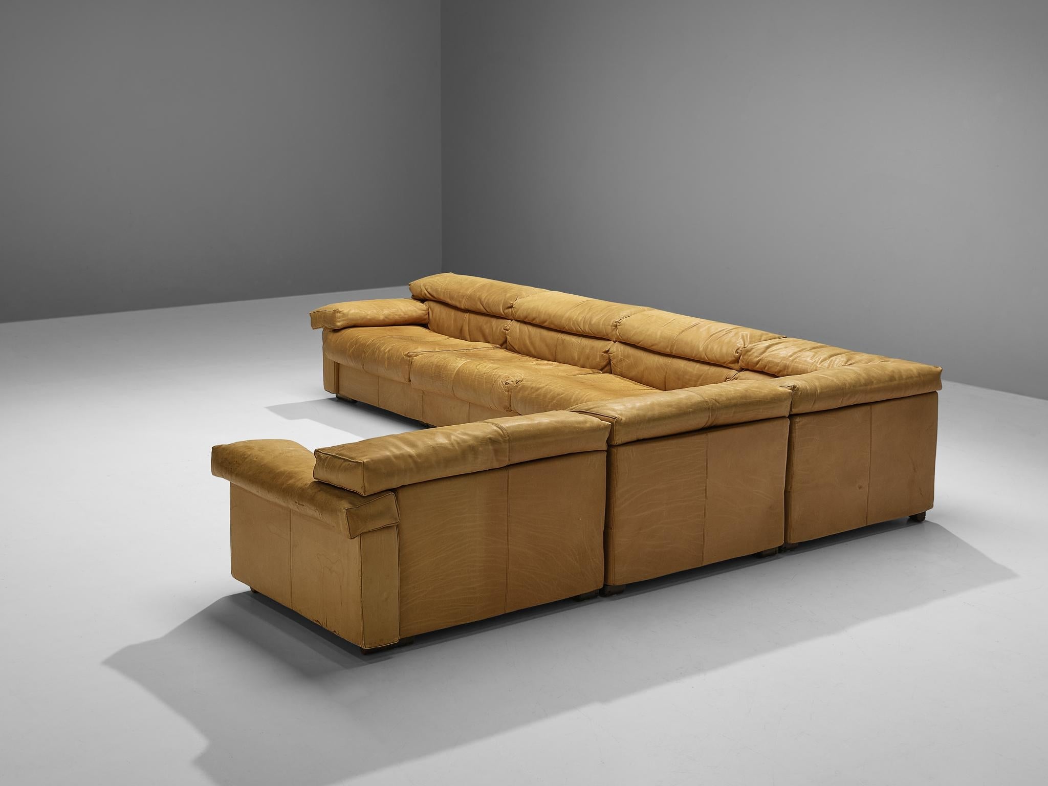 Afra & Tobia Scarpa for B&B Italia Sectional 'Erasmo' Sofa in Camel Leather