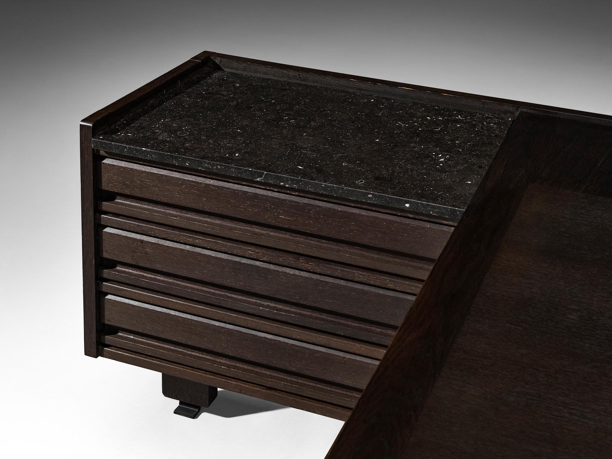 Guillerme & Chambron Corner Desk in Dark Oak and Black Stone