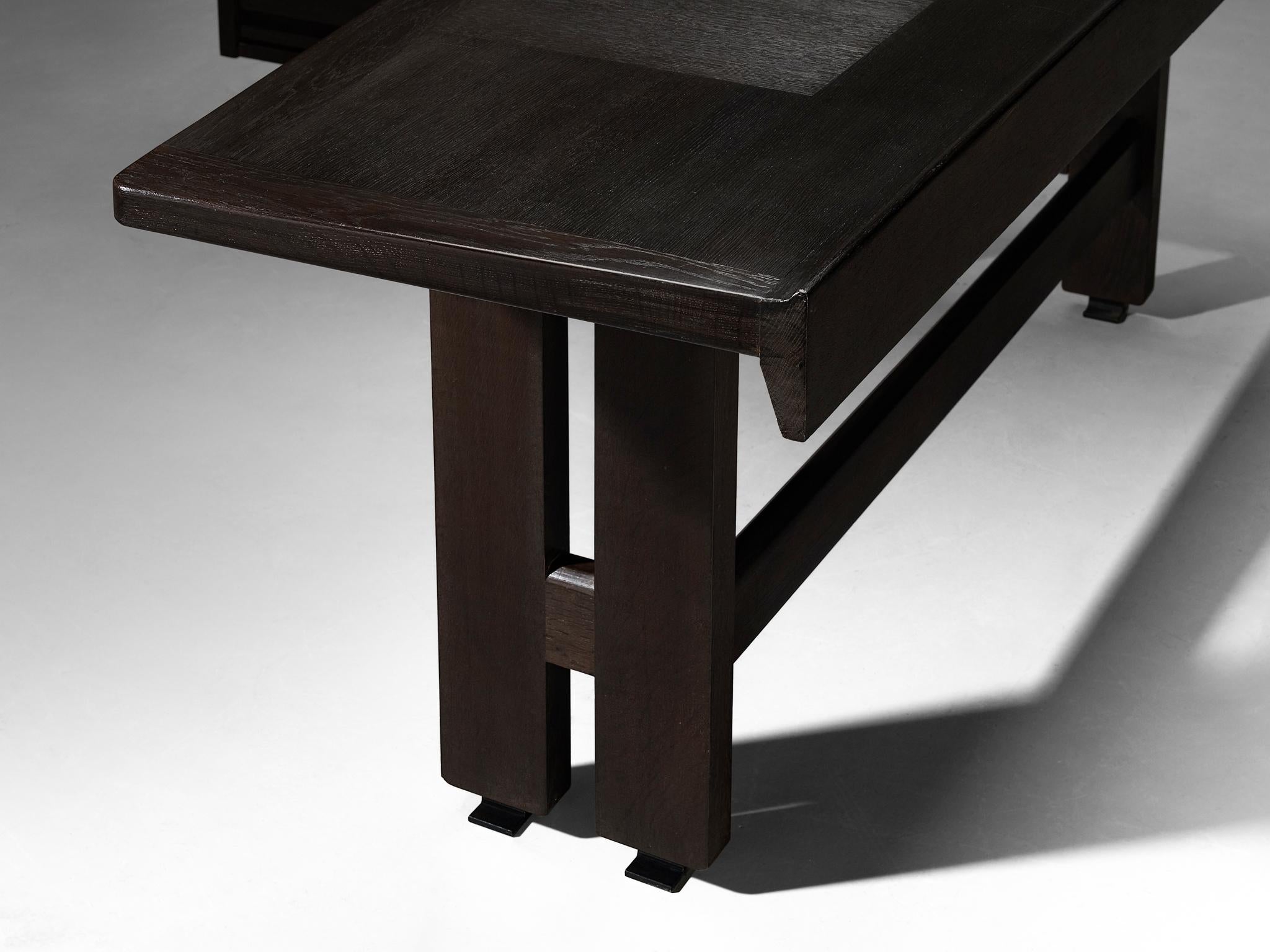 Guillerme & Chambron Corner Desk in Dark Oak and Black Stone