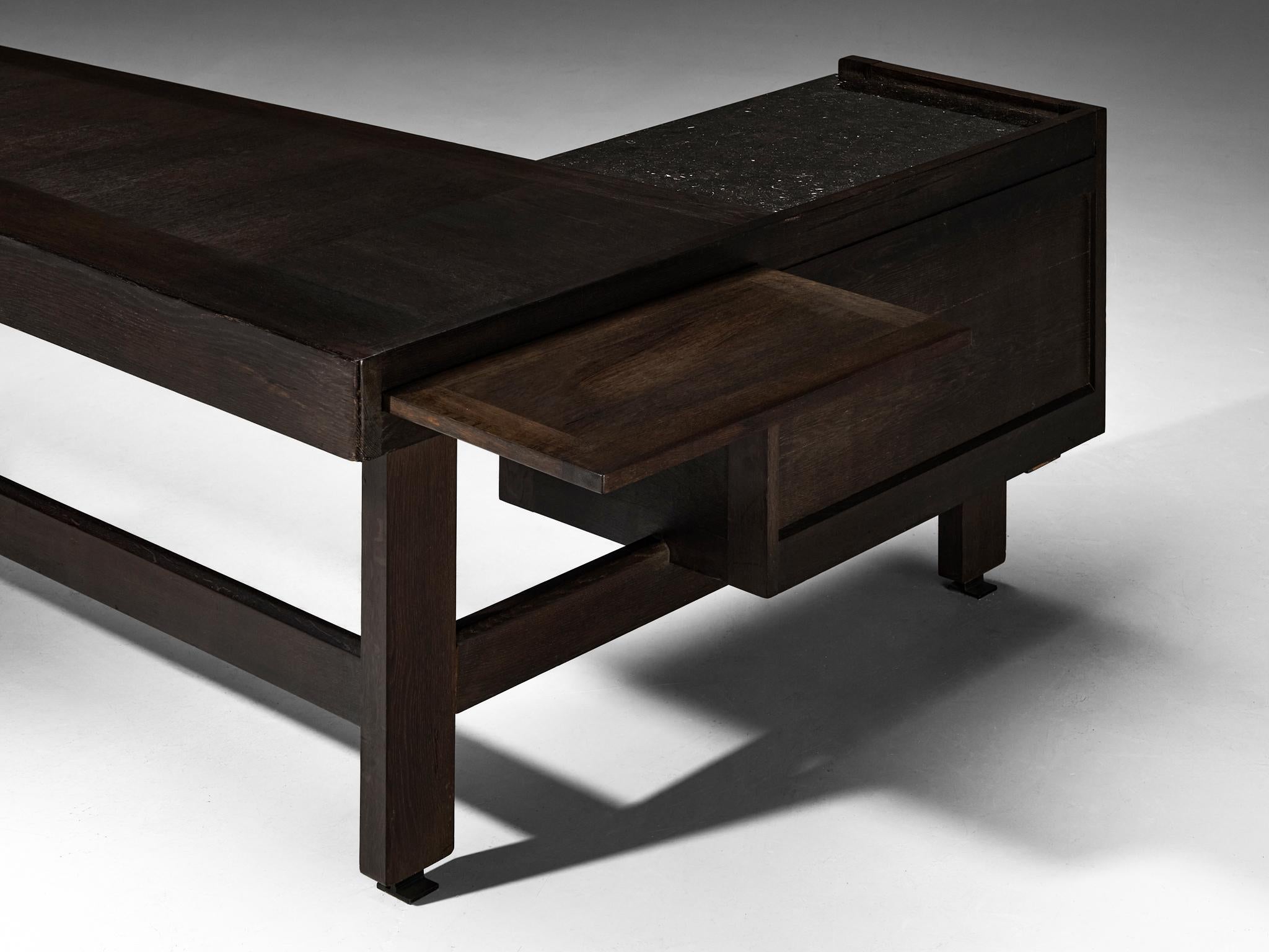 Guillerme & Chambron Corner Desk in Dark Oak and Black Stone