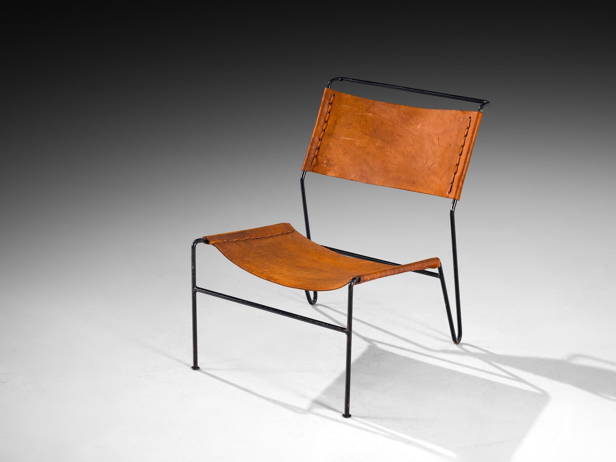 A. Dolleman for Metz & Co Modernist Easy Chair in Brown Leather