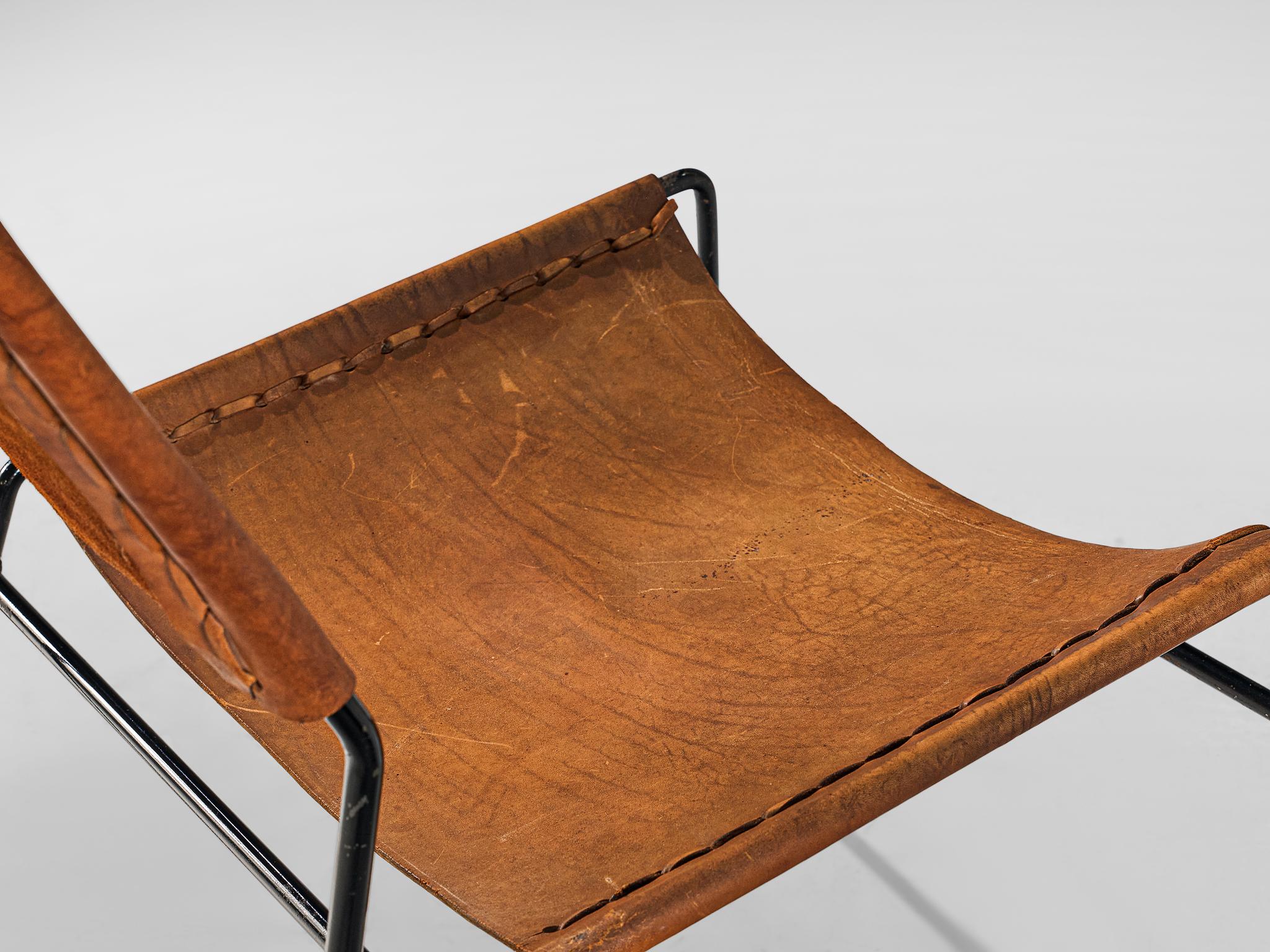 A. Dolleman for Metz & Co Modernist Easy Chair in Brown Leather