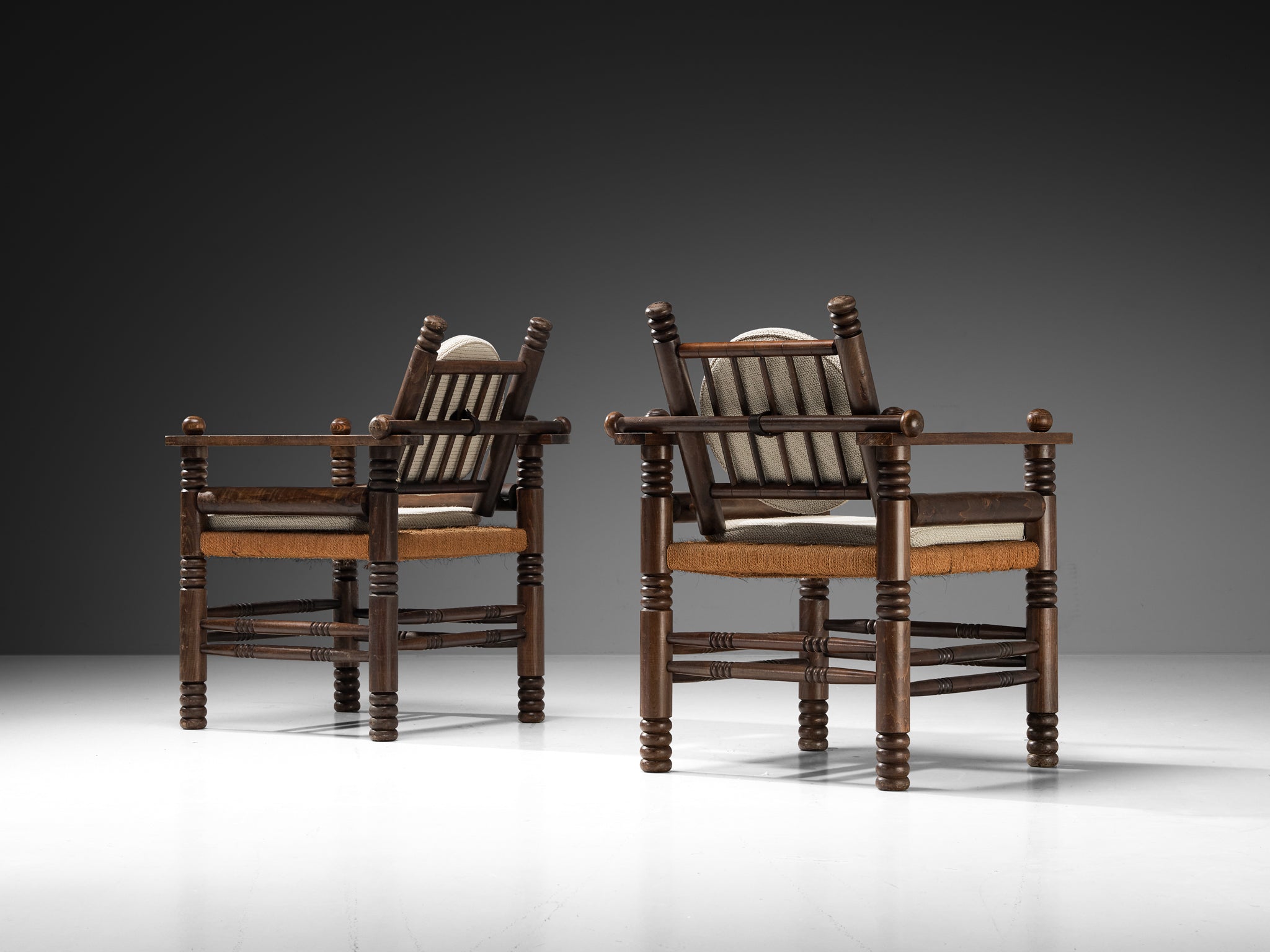 Charles Dudouyt Pair of Art Deco Lounge Chairs with Rush Seat