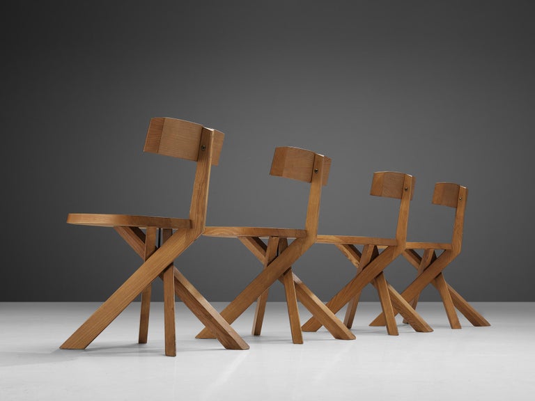 Pierre Chapo Sculptural 'S34' Chairs in Solid Elm