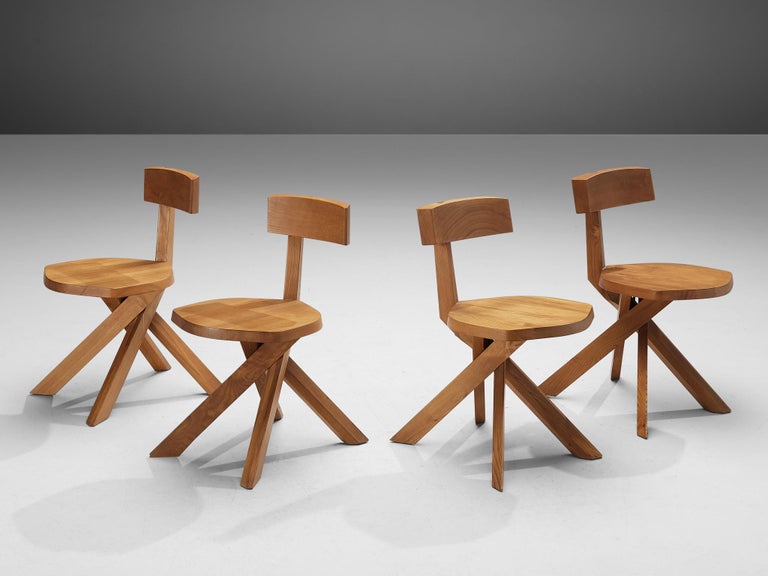 Pierre Chapo Sculptural 'S34' Chairs in Solid Elm