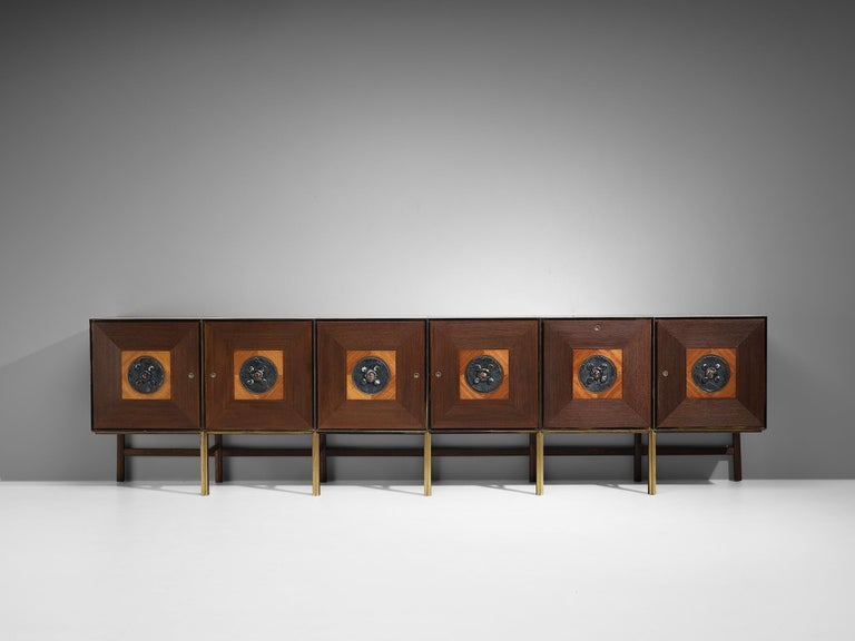 Exceptional Flemish Sideboard in Wengé and Ceramics