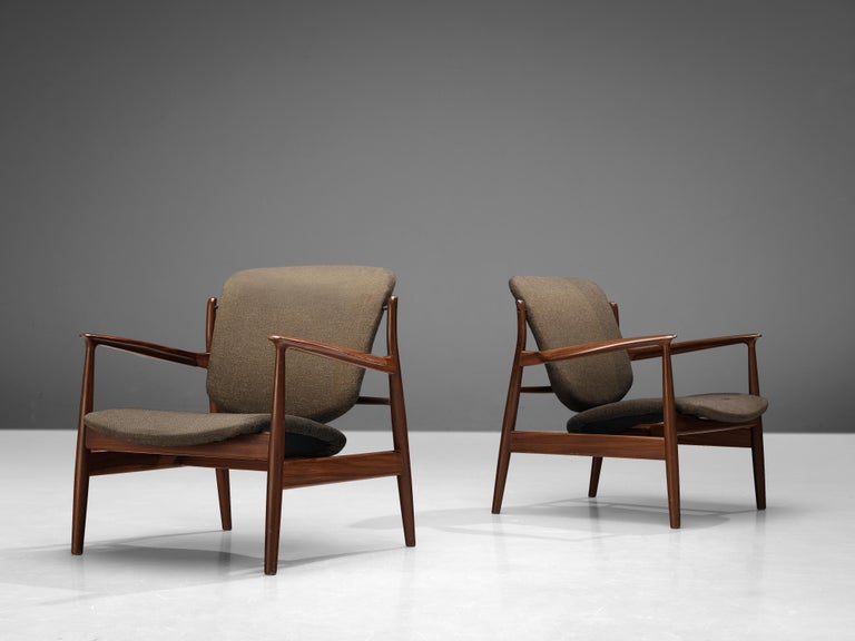 Early Model Finn Juhl for France & Søn Pair of Lounge Chairs in Teak