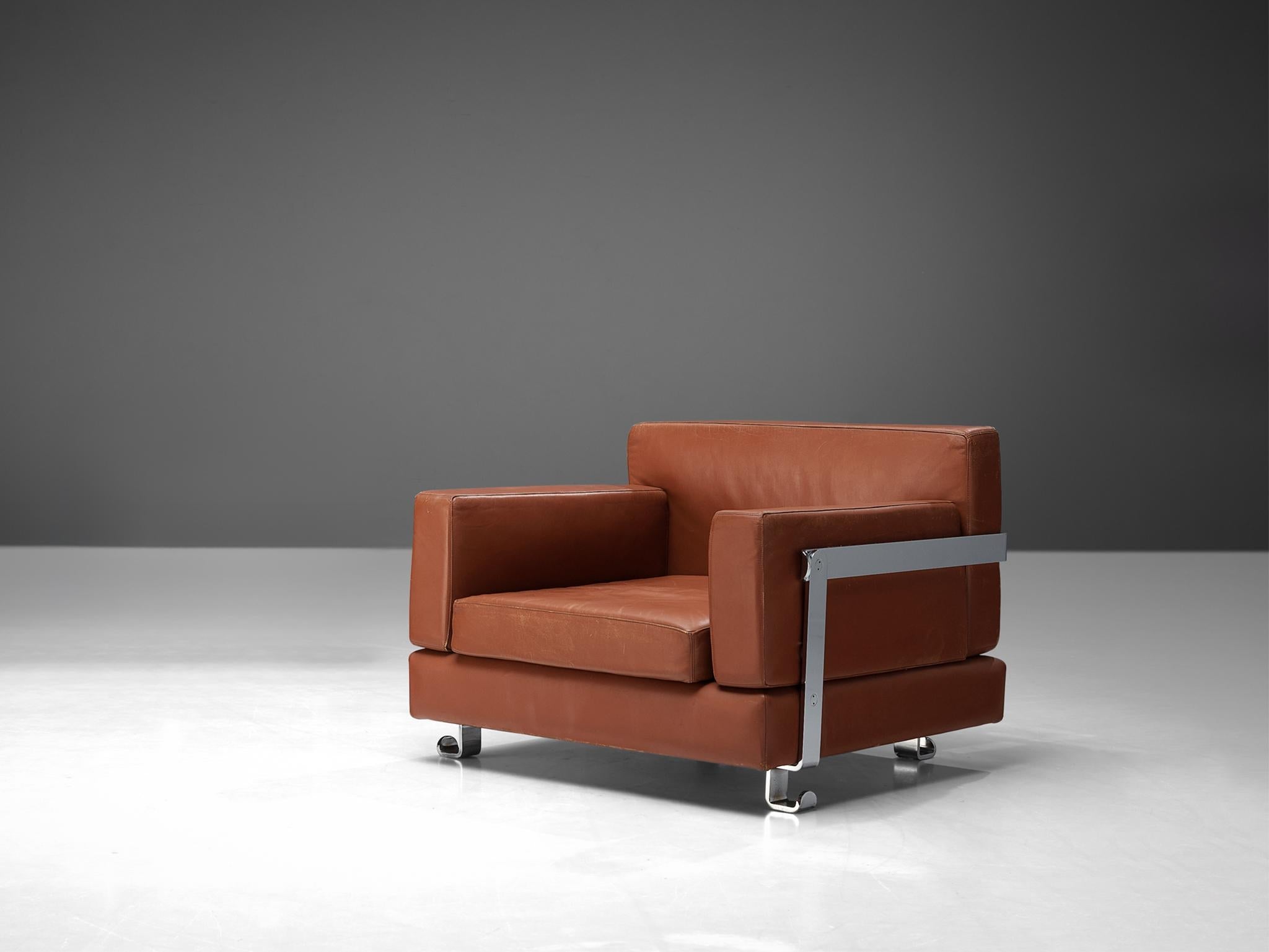 Luigi C. Dominioni for Azucena Lounge Chair in Leather and Chromed Metal