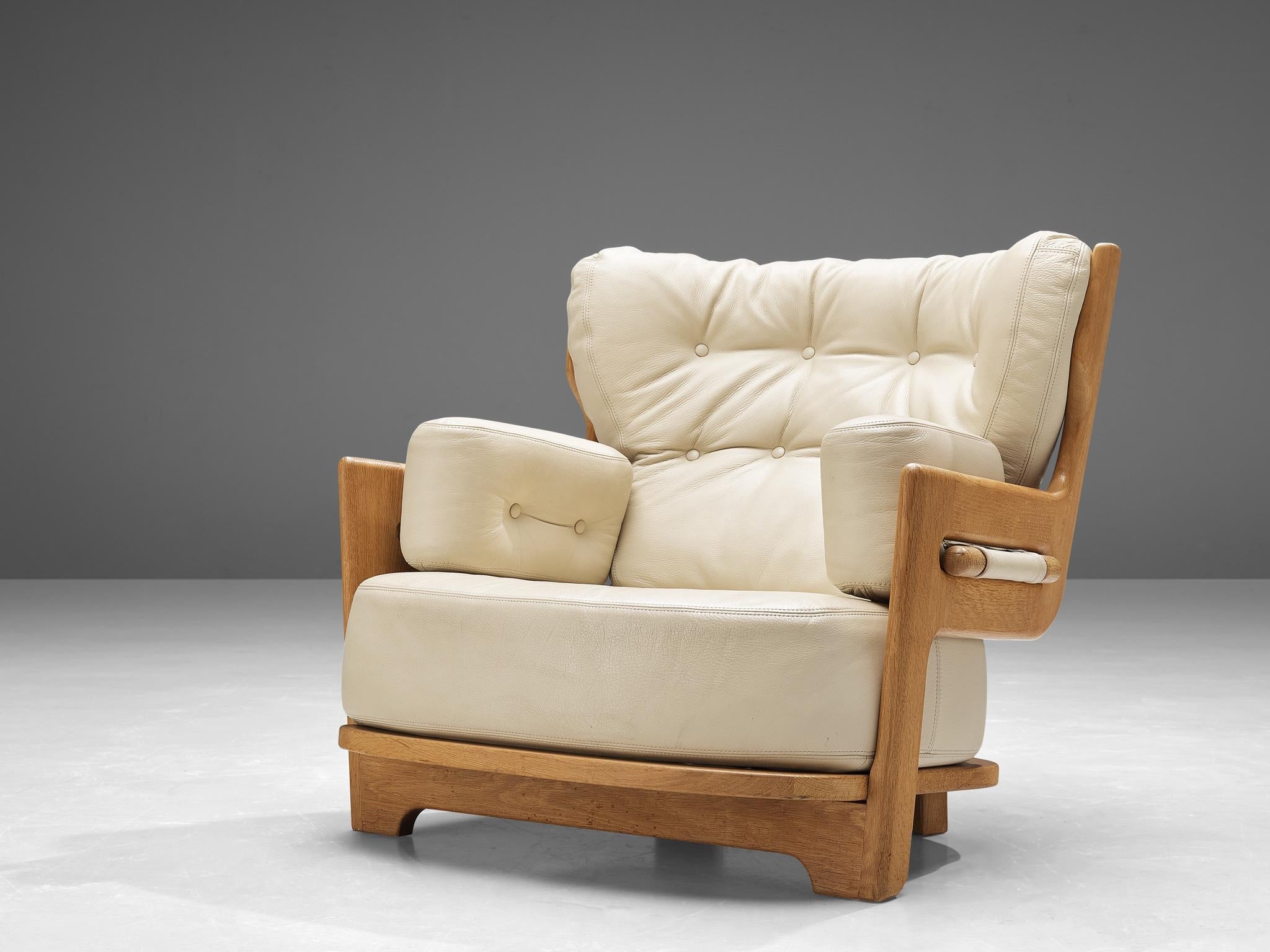 Guillerme & Chambron 'Denis' Lounge Chair in Solid Oak and Leather