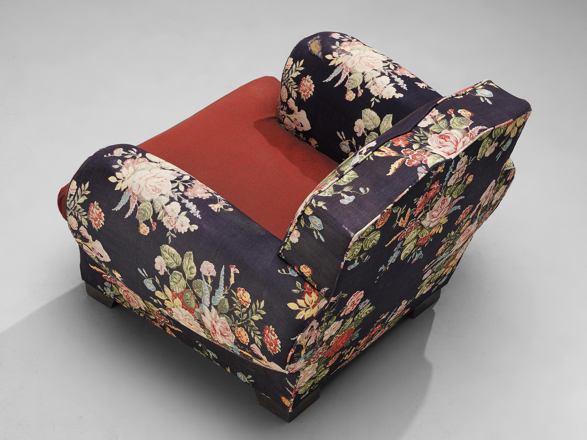 French Art Deco Lounge Chair in Floral Upholstery