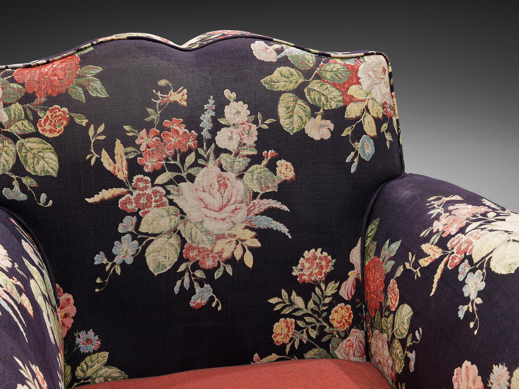 French Art Deco Lounge Chair in Floral Upholstery