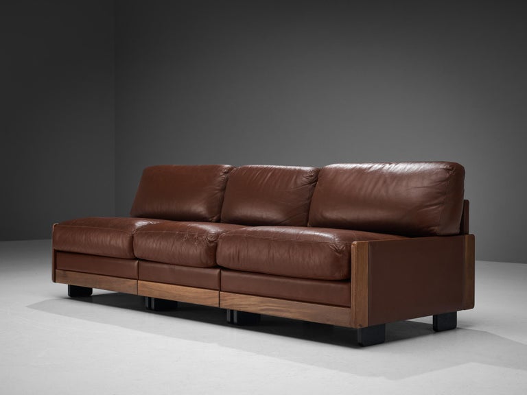 Afra & Tobia Scarpa for Cassina Sofa in Walnut and Brown Leather