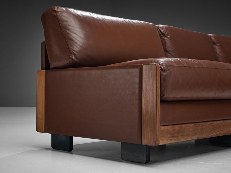 Afra & Tobia Scarpa for Cassina Sofa in Walnut and Brown Leather