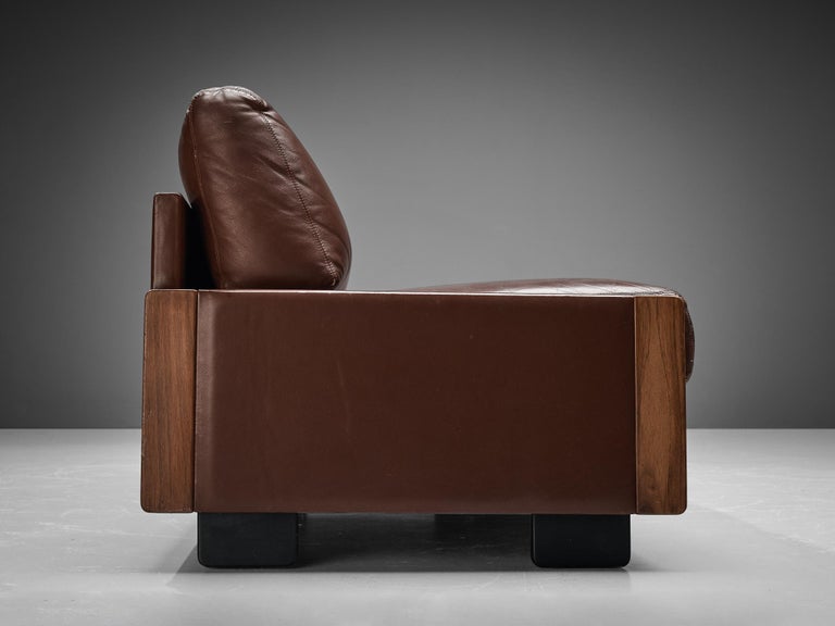 Afra & Tobia Scarpa for Cassina Sofa in Walnut and Brown Leather