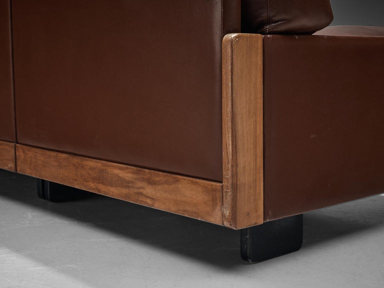 Afra & Tobia Scarpa for Cassina Sofa in Walnut and Brown Leather