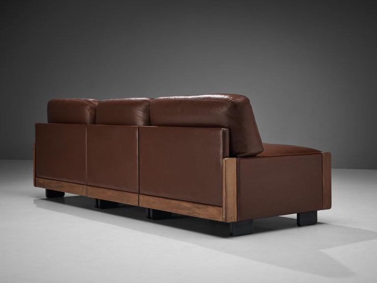 Afra & Tobia Scarpa for Cassina Sofa in Walnut and Brown Leather