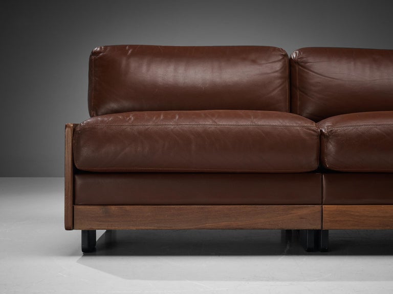 Afra & Tobia Scarpa for Cassina Sofa in Walnut and Brown Leather