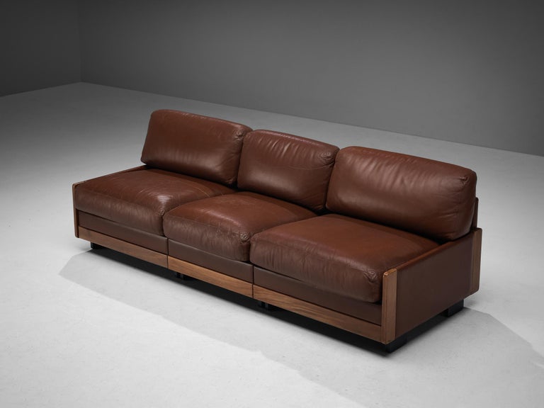 Afra & Tobia Scarpa for Cassina Sofa in Walnut and Brown Leather