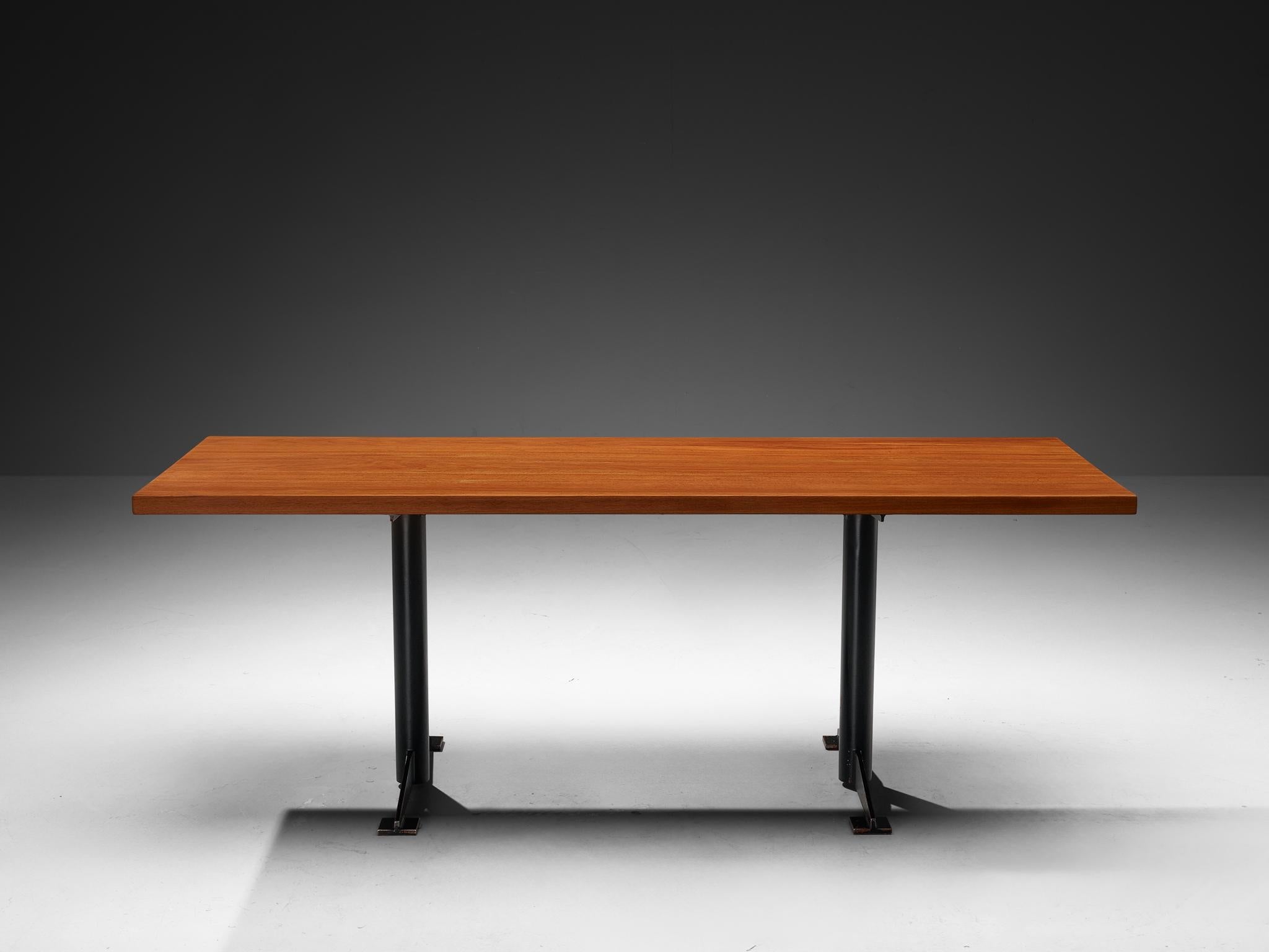 Wim Den Boon Dining Table in Mahogany and Black Lacquered Steel