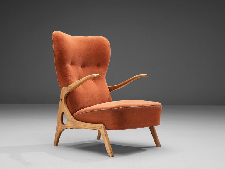 Italian Sculptural Lounge Chair in Cherry