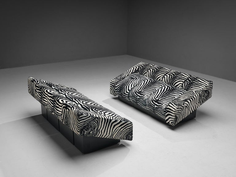 Mario Botta for Alias Pair of 'Obliqua' Sofas in Zebra Print Upholstery