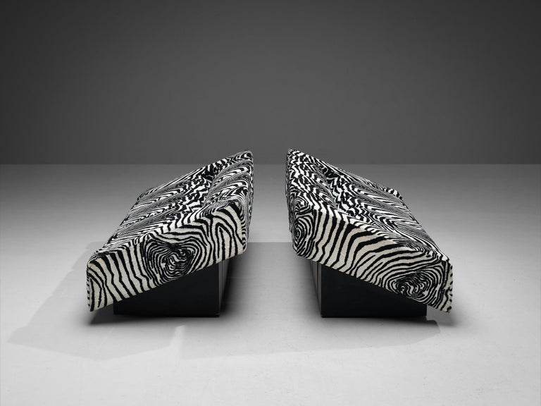 Mario Botta for Alias Pair of 'Obliqua' Sofas in Zebra Print Upholstery