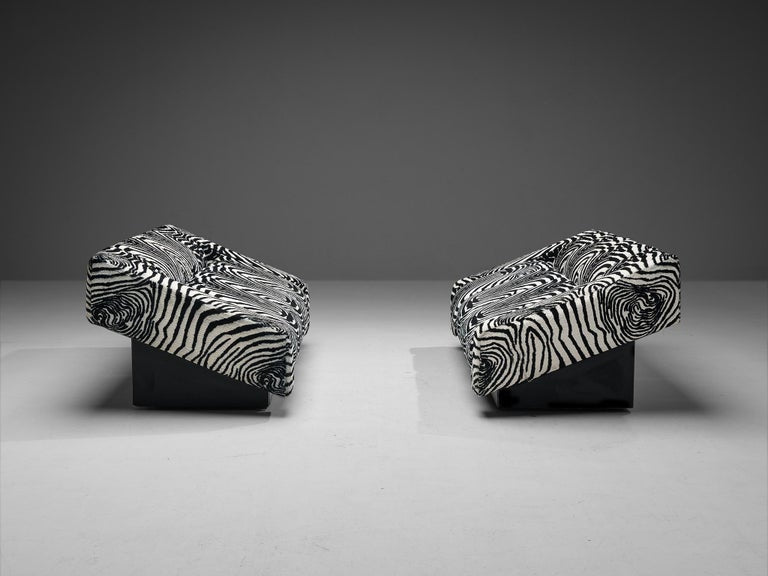 Mario Botta for Alias Pair of 'Obliqua' Sofas in Zebra Print Upholstery