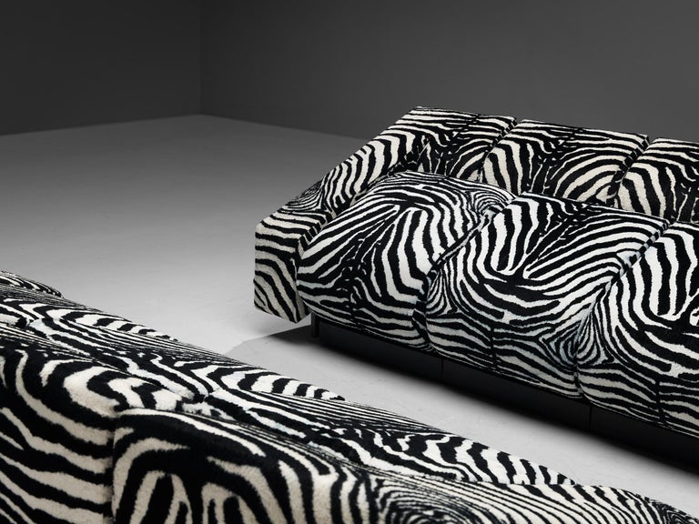 Mario Botta for Alias Pair of 'Obliqua' Sofas in Zebra Print Upholstery