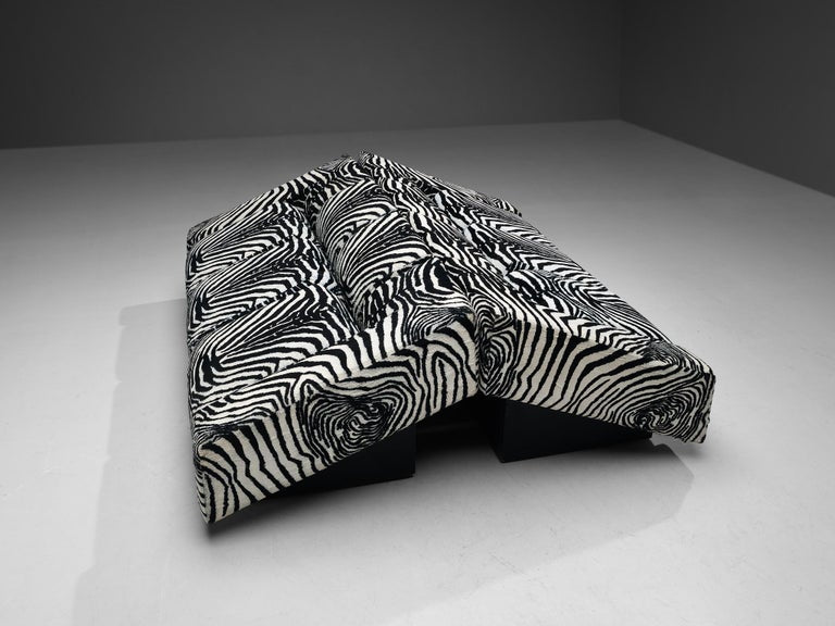 Mario Botta for Alias Pair of 'Obliqua' Sofas in Zebra Print Upholstery