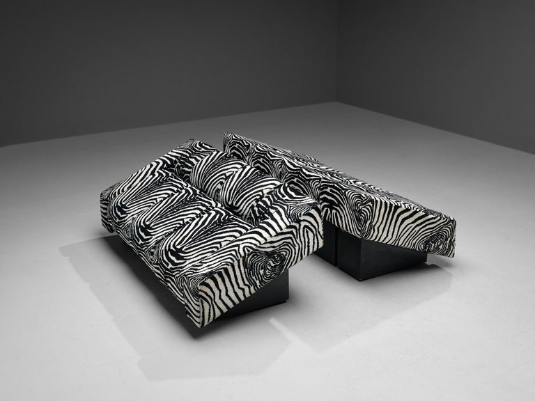 Mario Botta for Alias Pair of 'Obliqua' Sofas in Zebra Print Upholstery