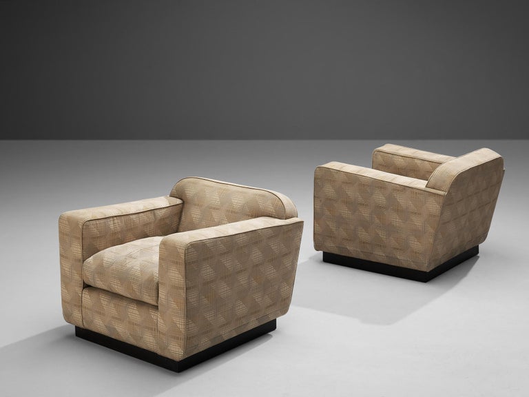 Italian Pair of Art Deco Armchairs in Beige Upholstery