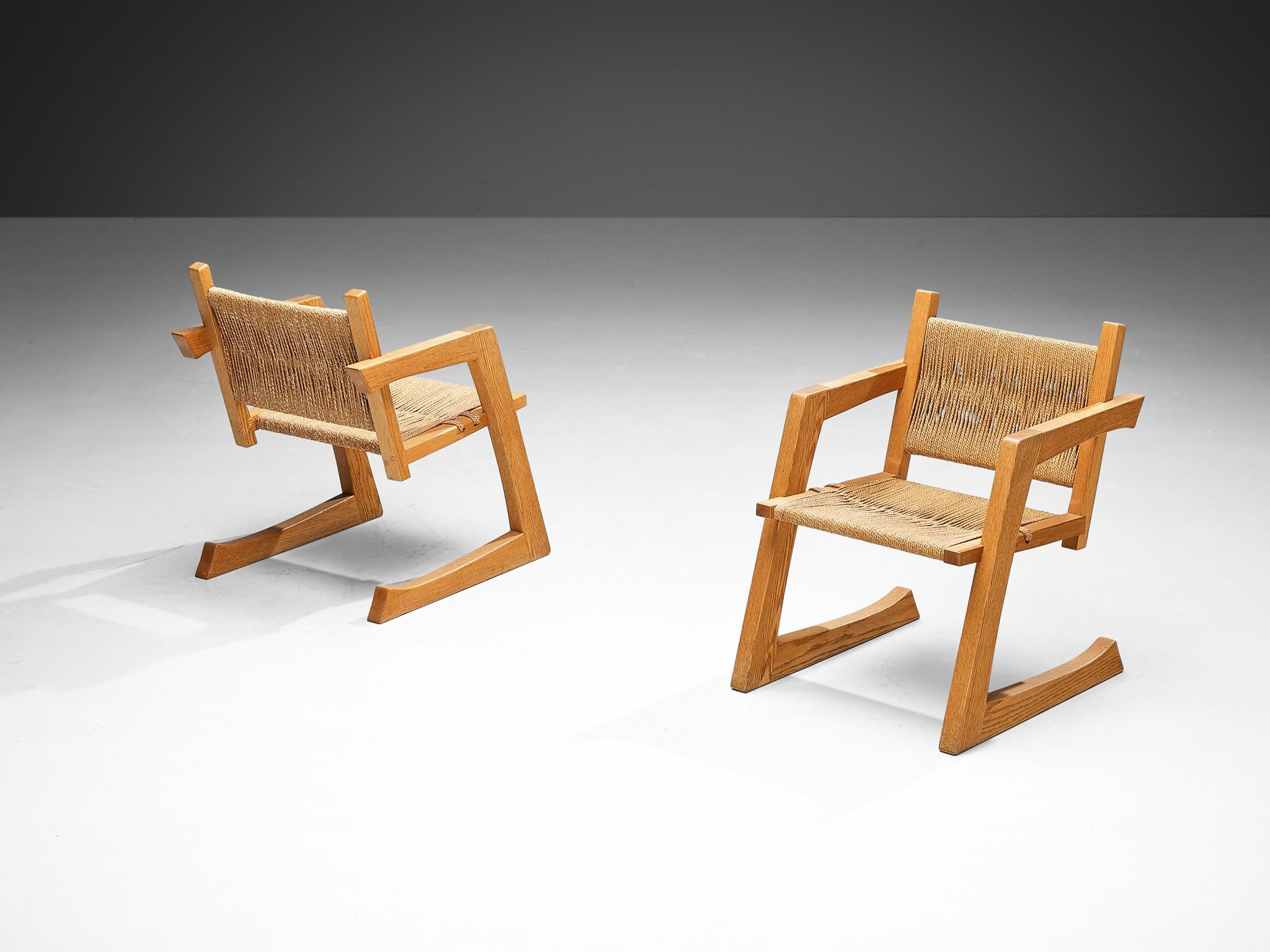 Gino Russo Armchairs in Oak and Woven Sea Grass