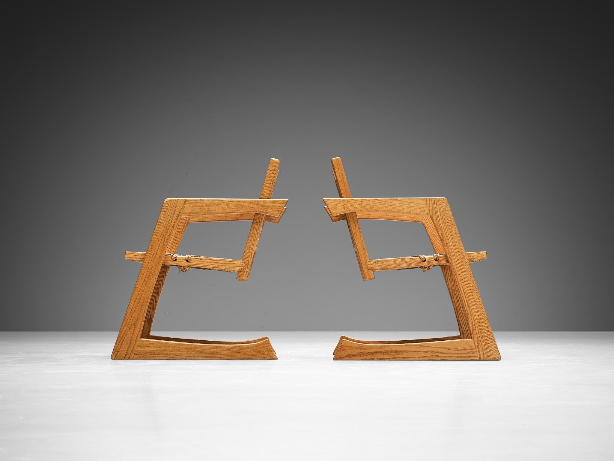 Gino Russo Armchairs in Oak and Woven Sea Grass