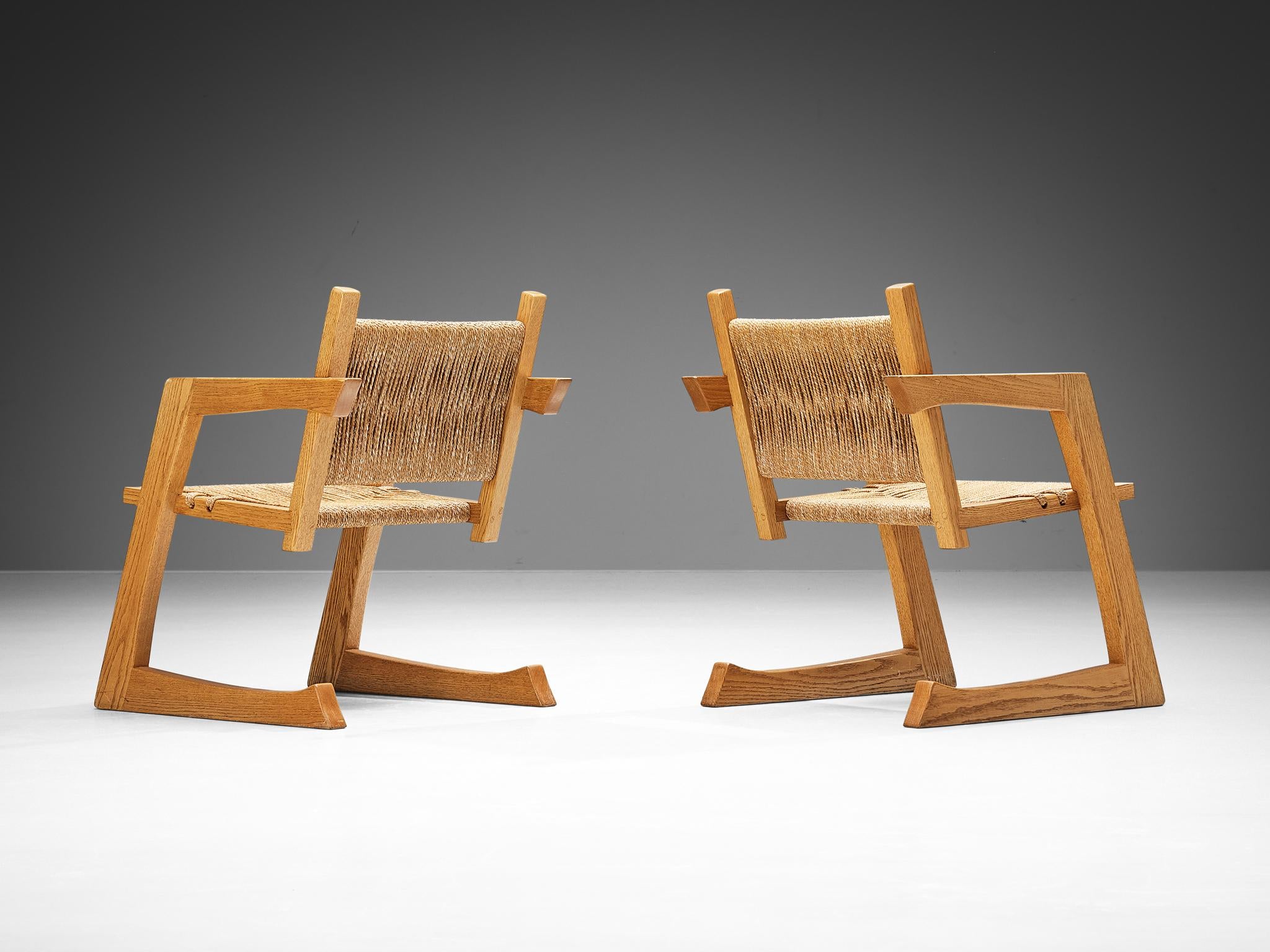 Gino Russo Armchairs in Oak and Woven Sea Grass