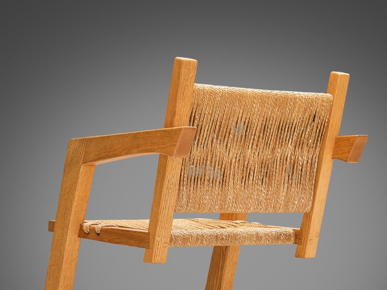 Gino Russo Set of Four Armchairs in Oak and Woven Sea Grass