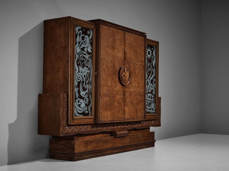 Art Deco Armoire with Decorative Illustrations by Artisan Maker