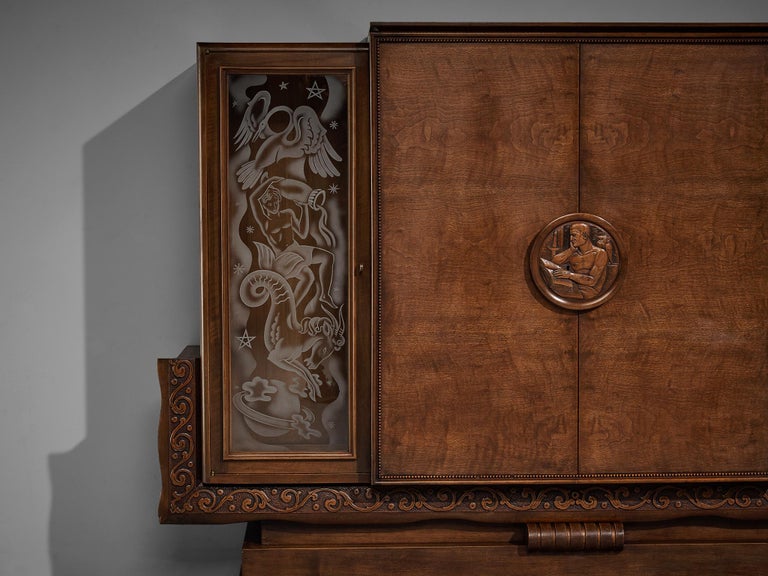 Art Deco Armoire with Decorative Illustrations by Artisan Maker