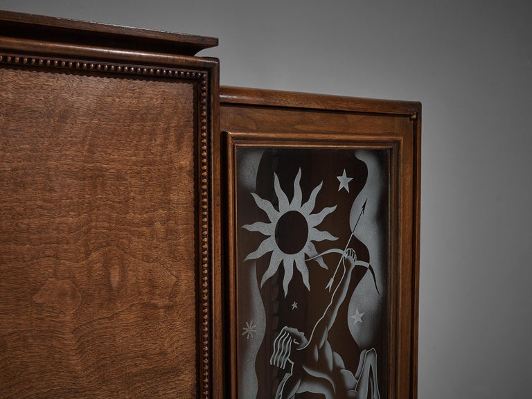 Art Deco Armoire with Decorative Illustrations by Artisan Maker