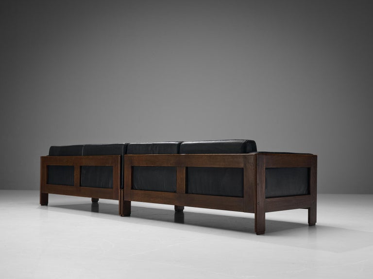 Italian Mid-Century Modern Sofa in Ash and Black Leather